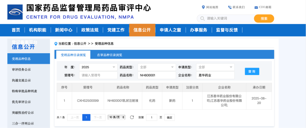 亿万28官网自主研发1类创新药NH600001乳状注射液注册上市申请获药监局受理